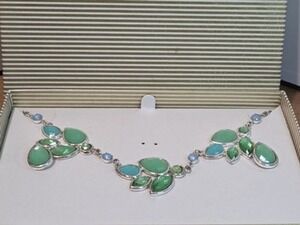 Green Blue Statement Necklace And Earings Set Silverstone Tear Drop Crystals